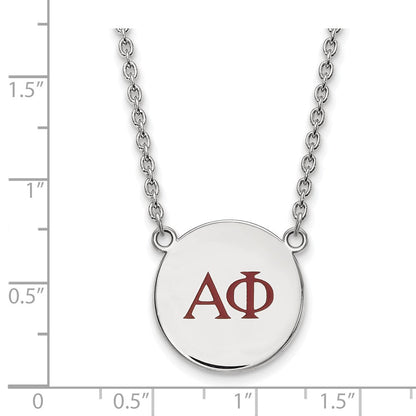 Sterlingsilber Rhodiniert Logoart Alpha Phi Sorority Greek Buchstaben Groß Farbe Emaille Anhänger 18 Zoll Halskette
