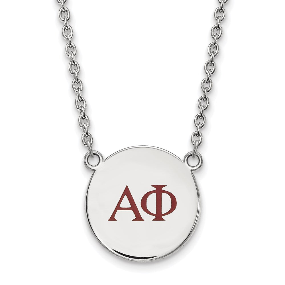 Sterlingsilber Rhodiniert Logoart Alpha Phi Sorority Greek Buchstaben Groß Farbe Emaille Anhänger 18 Zoll Halskette