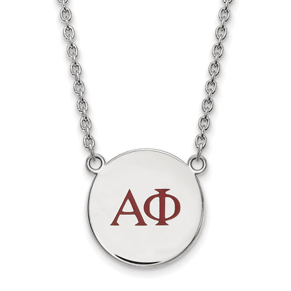 Sterlingsilber Rhodiniert Logoart Alpha Phi Sorority Greek Buchstaben Groß Farbe Emaille Anhänger 18 Zoll Halskette