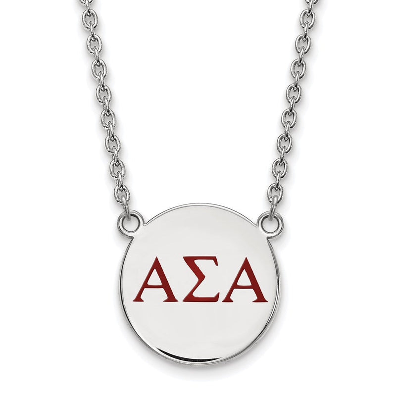Sterlingsilber Rhodiniert Logoart Alpha Sigma Sorority Greek Buchstaben Groß Farbe Emaille Anhänger 18 Zoll Halskette