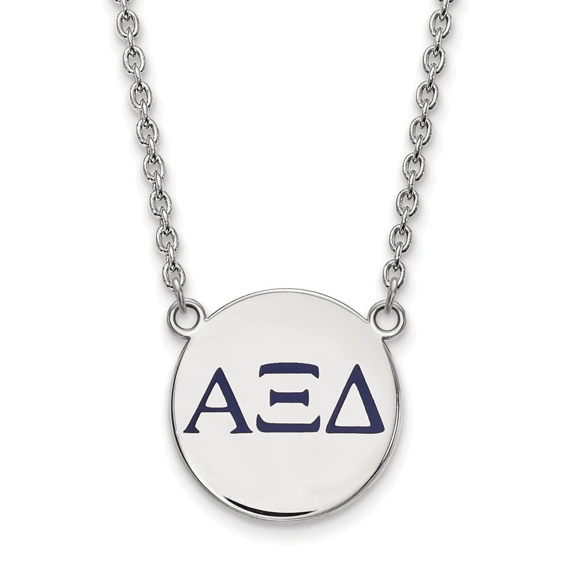 Sterlingsilber Rhodiniert Logoart Alpha Xi Delta Sorority Greek Buchstaben Groß Farbe Emaille Anhänger 18 Zoll Halskette