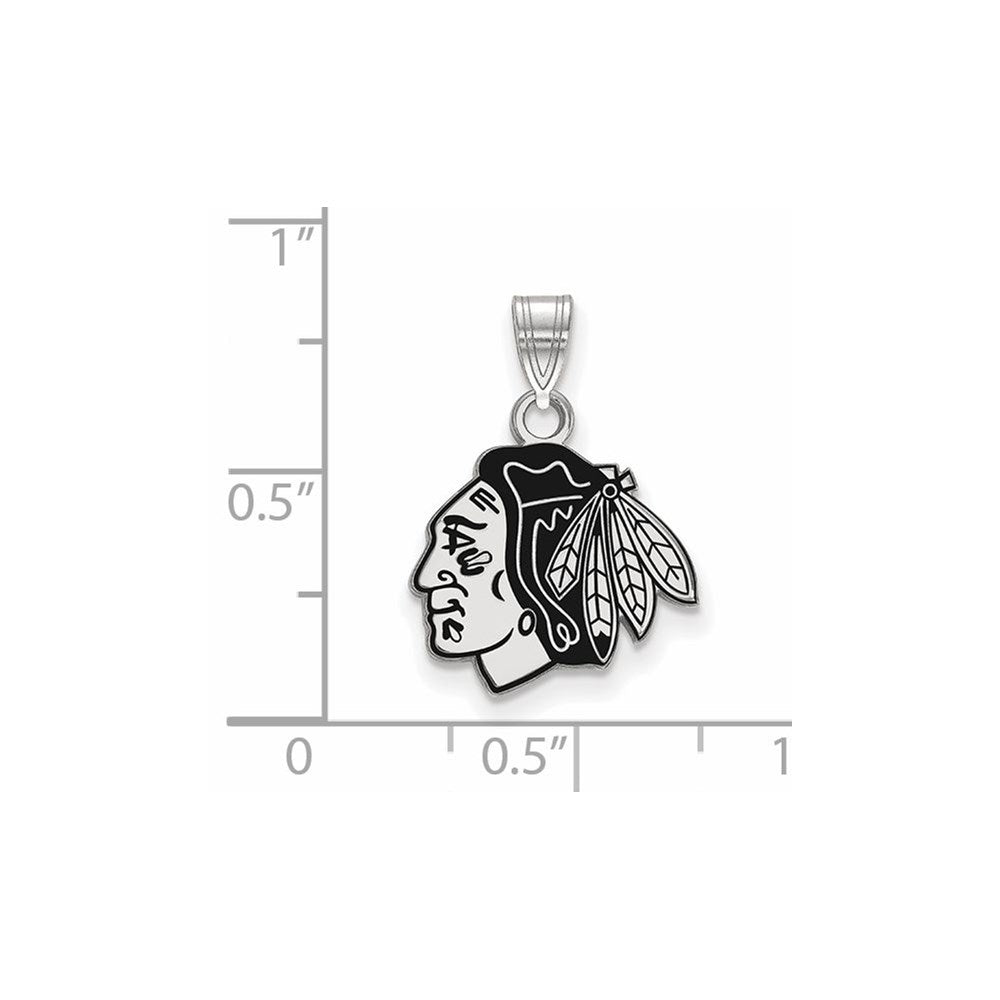 Sterlingsilber Rhodiniert Nhl Logoart Chicago Blackhawks Klein Emailliert Anhänger