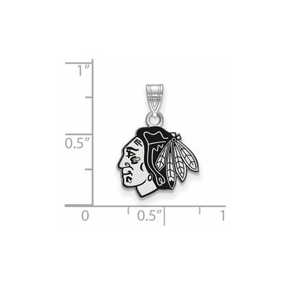 Sterlingsilber Rhodiniert Nhl Logoart Chicago Blackhawks Klein Emailliert Anhänger