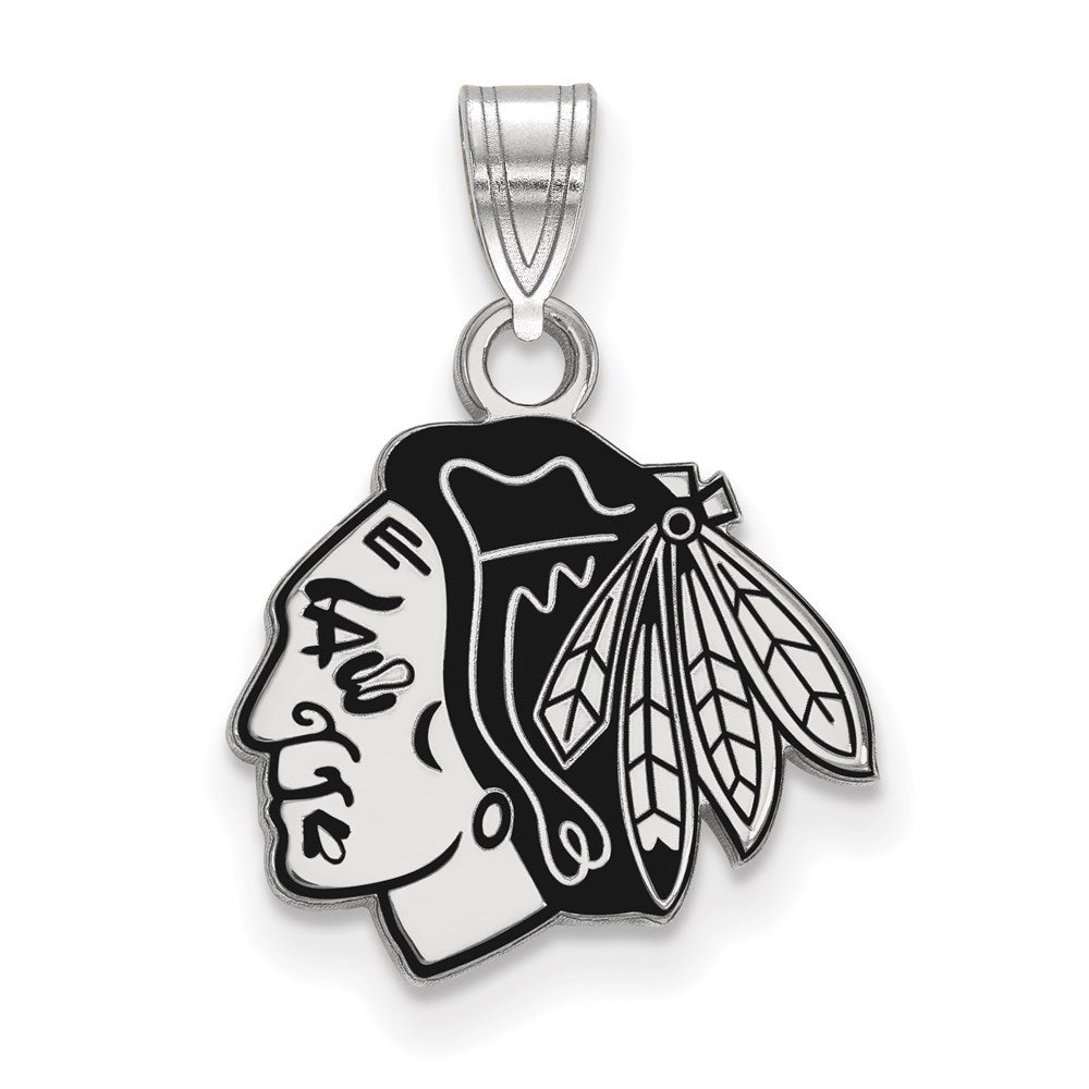 Sterlingsilber Rhodiniert Nhl Logoart Chicago Blackhawks Klein Emailliert Anhänger