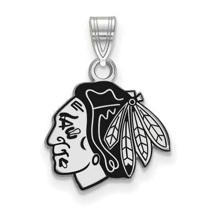 Sterlingsilber Rhodiniert Nhl Logoart Chicago Blackhawks Klein Emailliert Anhänger