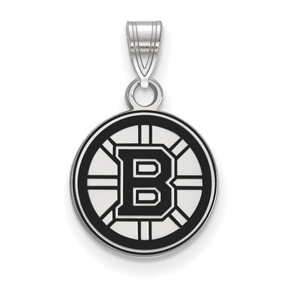 Sterlingsilber Rhodiniert Nhl Logoart Boston Bruins Klein Emailliert Anhänger