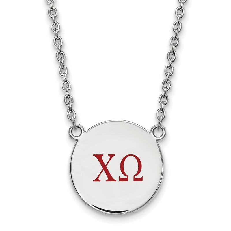 Sterlingsilber Rhodiniert Logoart Chi Omega Sorority Greek Buchstaben Groß Farbe Emaille Anhänger 18 Zoll Halskette
