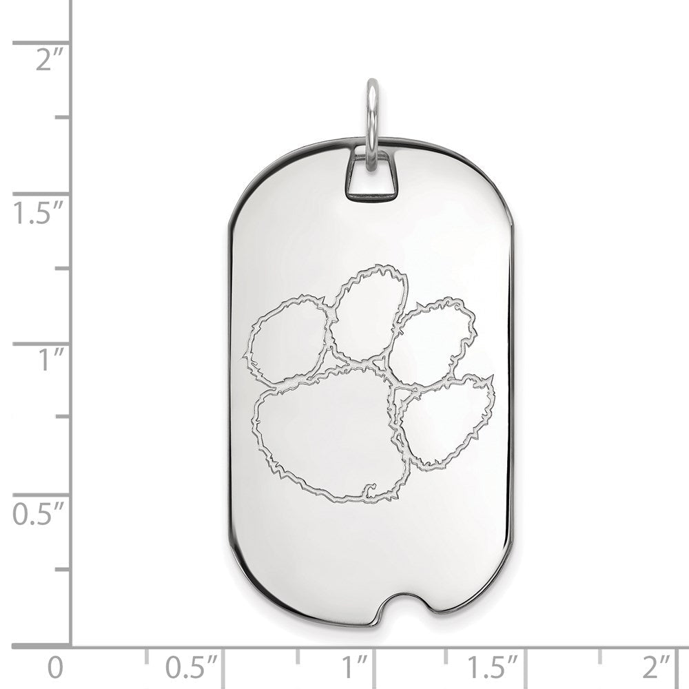 Sterlingsilber Rhodiniert Logoart Clemson University Tiger Paw Groß Erkennungsmarke Anhänger