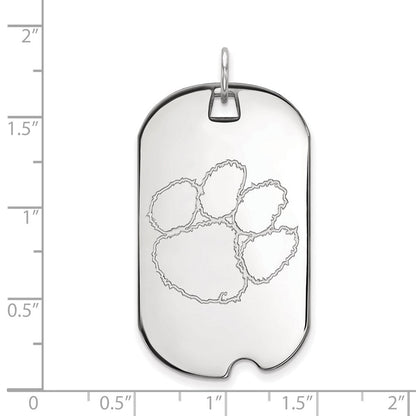 Sterlingsilber Rhodiniert Logoart Clemson University Tiger Paw Groß Erkennungsmarke Anhänger
