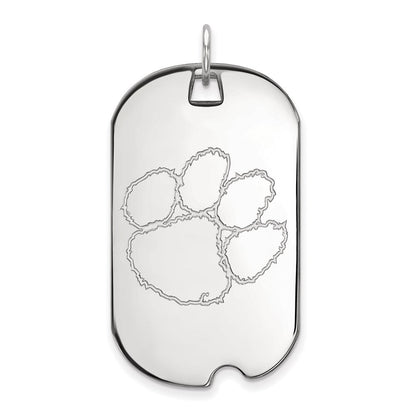 Sterlingsilber Rhodiniert Logoart Clemson University Tiger Paw Groß Erkennungsmarke Anhänger