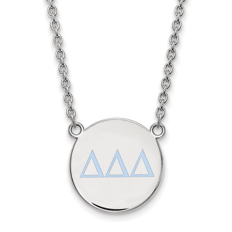 Sterlingsilber Rhodiniert Logoart Delta Sorority Greek Buchstaben Groß Farbe Emaille Anhänger 18 Zoll Halskette