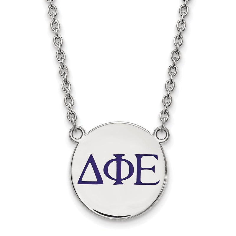 Sterlingsilber Rhodiniert Logoart Delta Phi Epsilon Sorority Greek Buchstaben Groß Farbe Emaille Anhänger 18 Zoll Halskette