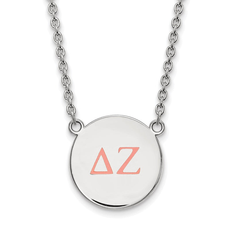 Sterlingsilber Rhodiniert Logoart Delta Zeta Sorority Greek Buchstaben Groß Farbe Emaille Anhänger 18 Zoll Halskette