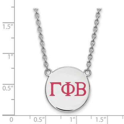 Sterlingsilber Rhodiniert Logoart Gamma Phi Beta Sorority Greek Buchstaben Groß Farbe Emaille Anhänger 18 Zoll Halskette