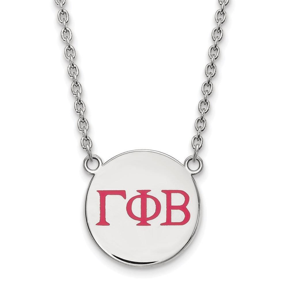Sterlingsilber Rhodiniert Logoart Gamma Phi Beta Sorority Greek Buchstaben Groß Farbe Emaille Anhänger 18 Zoll Halskette