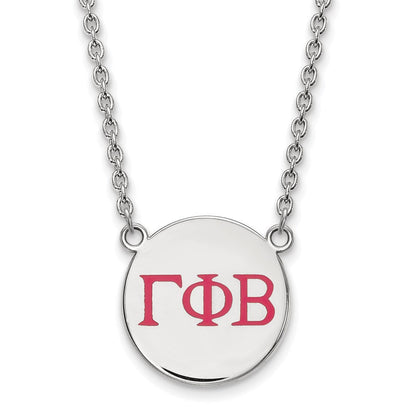 Sterlingsilber Rhodiniert Logoart Gamma Phi Beta Sorority Greek Buchstaben Groß Farbe Emaille Anhänger 18 Zoll Halskette