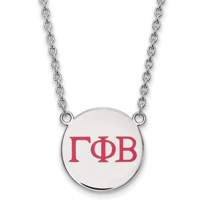 Sterlingsilber Rhodiniert Logoart Gamma Phi Beta Sorority Greek Buchstaben Groß Farbe Emaille Anhänger 18 Zoll Halskette
