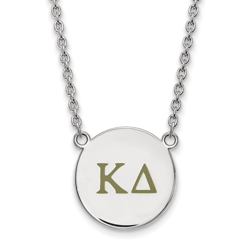 Sterlingsilber Rhodiniert Logoart Kappa Delta Sorority Greek Buchstaben Groß Farbe Emaille Anhänger 18 Zoll Halskette