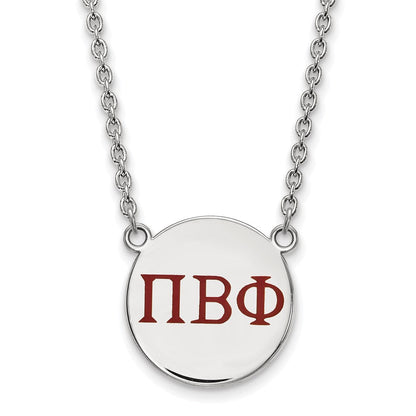 Sterlingsilber Rhodiniert Logoart Pi Beta Phi Sorority Greek Buchstaben Groß Farbe Emaille Anhänger 18 Zoll Halskette