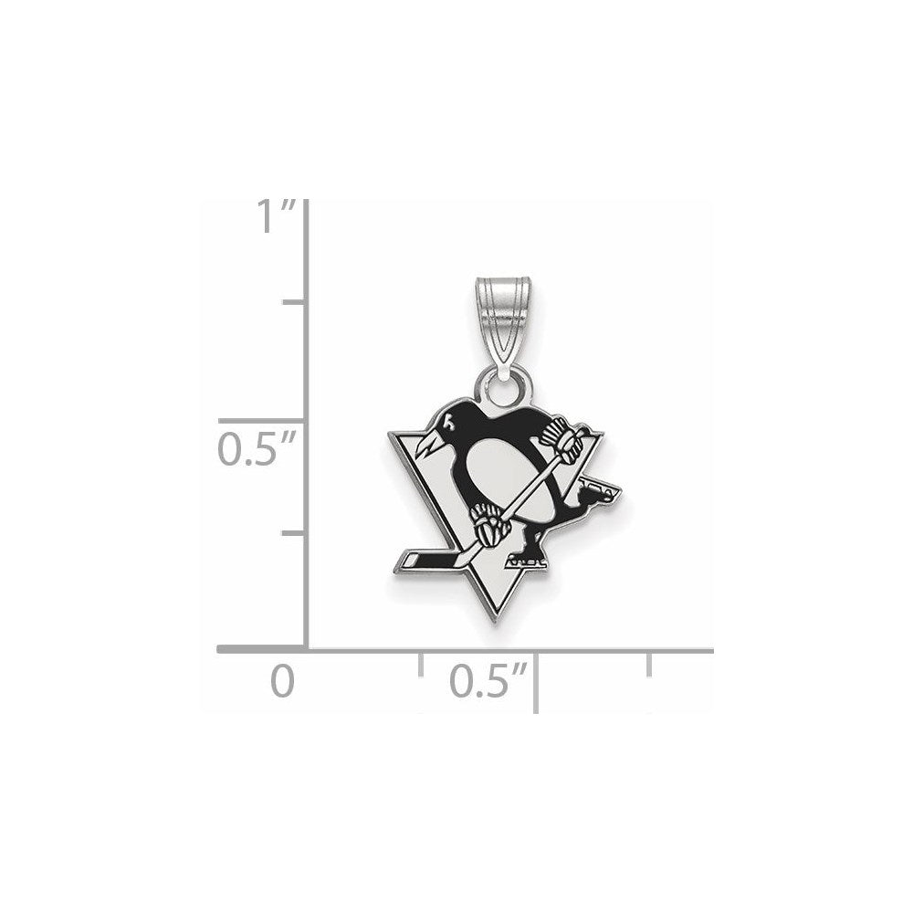 Sterlingsilber Rhodiniert Nhl Logoart Pittsburgh Penguins Klein Emailliert Anhänger