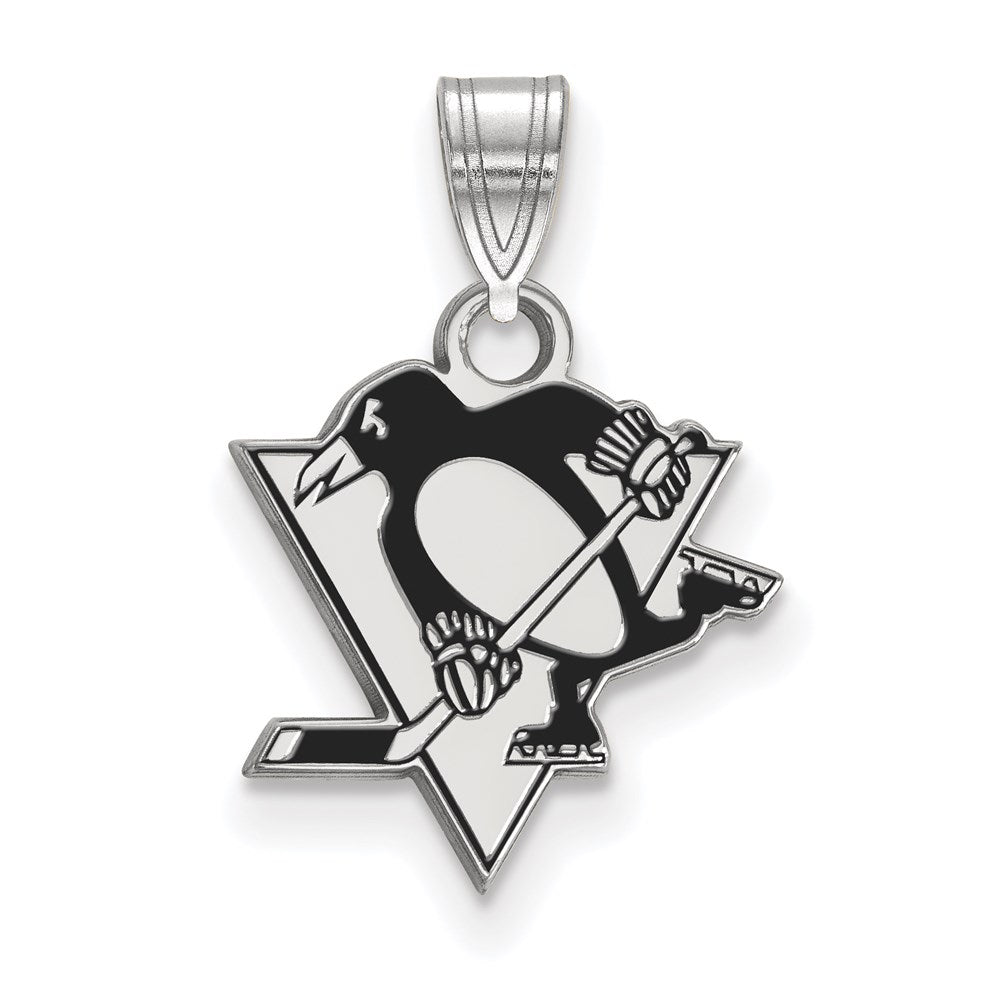 Sterlingsilber Rhodiniert Nhl Logoart Pittsburgh Penguins Klein Emailliert Anhänger