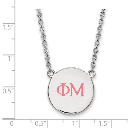 Sterlingsilber Rhodiniert Logoart Phi Mu Sorority Greek Buchstaben Klein Farbe Emaille Anhänger 18 Zoll Halskette