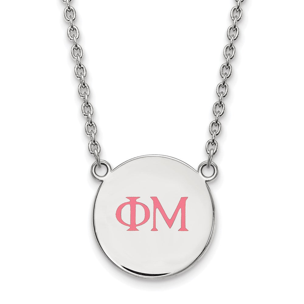 Sterlingsilber Rhodiniert Logoart Phi Mu Sorority Greek Buchstaben Klein Farbe Emaille Anhänger 18 Zoll Halskette