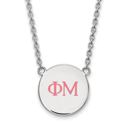 Sterlingsilber Rhodiniert Logoart Phi Mu Sorority Greek Buchstaben Klein Farbe Emaille Anhänger 18 Zoll Halskette