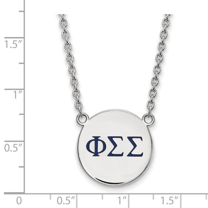 Sterlingsilber Rhodiniert Logoart Phi Sigma Sorority Greek Buchstaben Groß Farbe Emaille Anhänger 18 Zoll Halskette