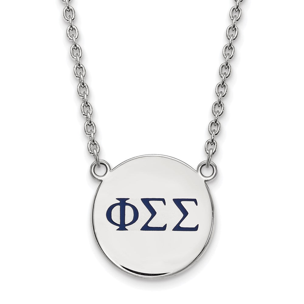 Sterlingsilber Rhodiniert Logoart Phi Sigma Sorority Greek Buchstaben Groß Farbe Emaille Anhänger 18 Zoll Halskette