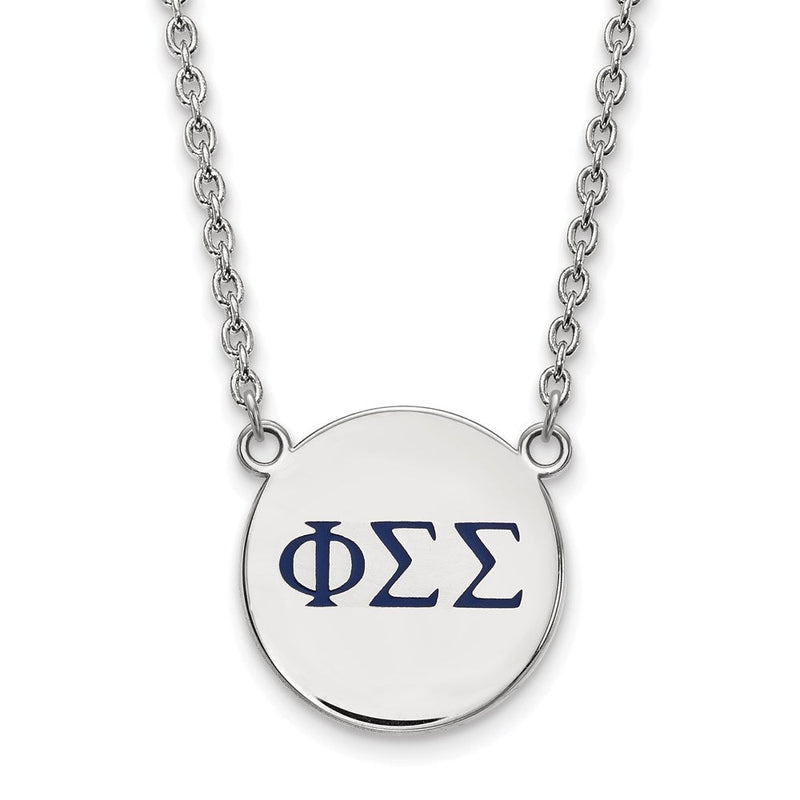 Sterlingsilber Rhodiniert Logoart Phi Sigma Sorority Greek Buchstaben Groß Farbe Emaille Anhänger 18 Zoll Halskette