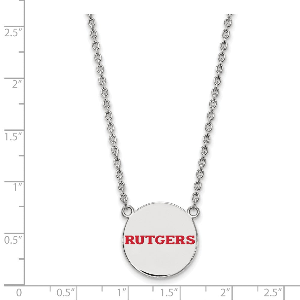 Sterlingsilber Rhodiniert Logoart Rutgers University Groß Emailliert Plättchen Anhänger 18 Zoll Halskette