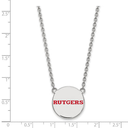 Sterlingsilber Rhodiniert Logoart Rutgers University Groß Emailliert Plättchen Anhänger 18 Zoll Halskette