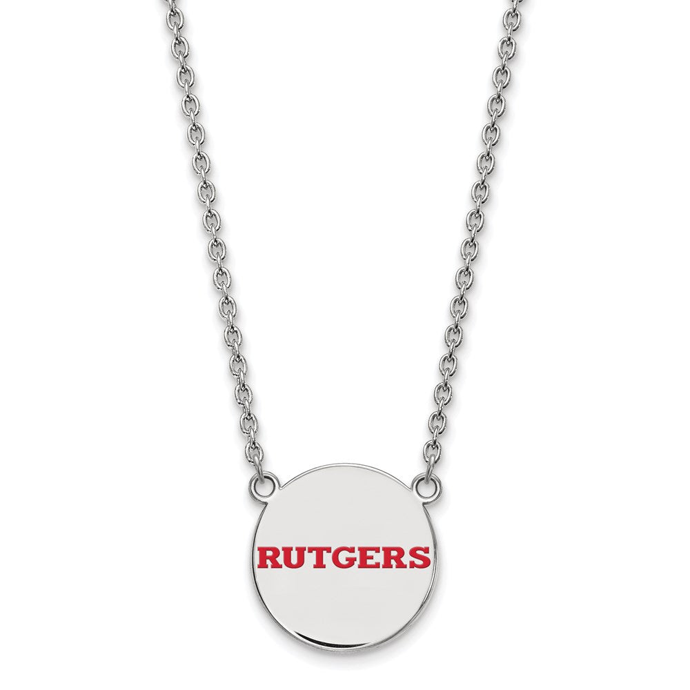 Sterlingsilber Rhodiniert Logoart Rutgers University Groß Emailliert Plättchen Anhänger 18 Zoll Halskette