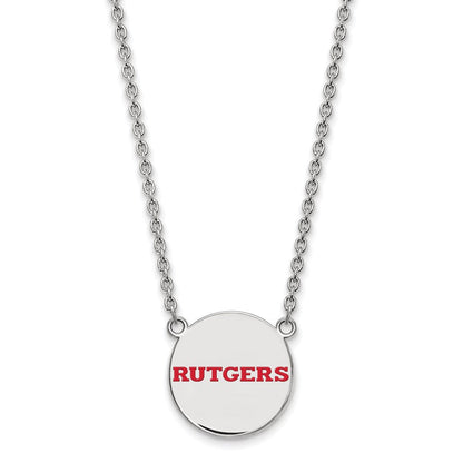 Sterlingsilber Rhodiniert Logoart Rutgers University Groß Emailliert Plättchen Anhänger 18 Zoll Halskette