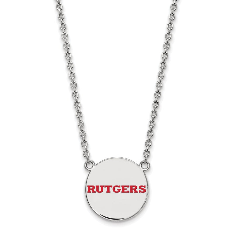 Sterlingsilber Rhodiniert Logoart Rutgers University Groß Emailliert Plättchen Anhänger 18 Zoll Halskette