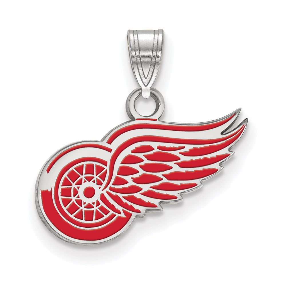 Sterlingsilber Rhodiniert Nhl Logoart Detroit Rot Flügel Klein Emailliert Anhänger