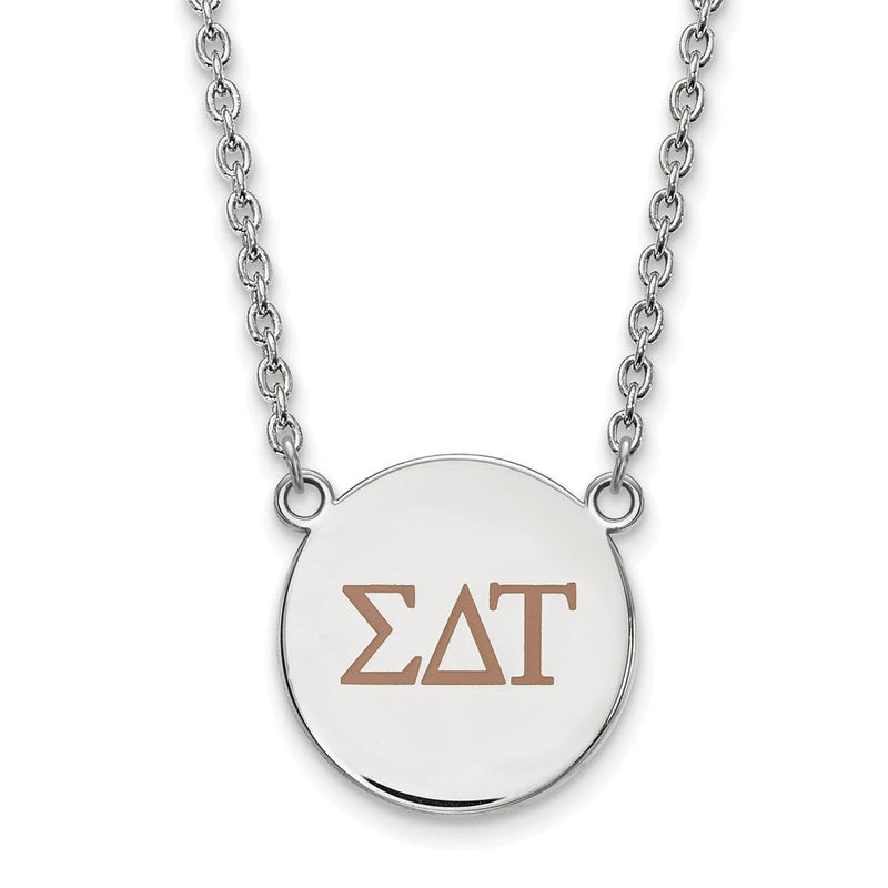 Sterlingsilber Rhodiniert Logoart Sigma Delta Tau Sorority Greek Buchstaben Groß Farbe Emaille Anhänger 18 Zoll Halskette
