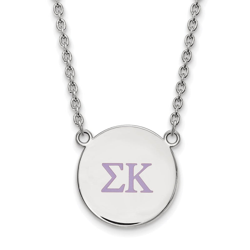 Sterlingsilber Rhodiniert Logoart Sigma Kappa Sorority Greek Buchstaben Groß Farbe Emaille Anhänger 18 Zoll Halskette