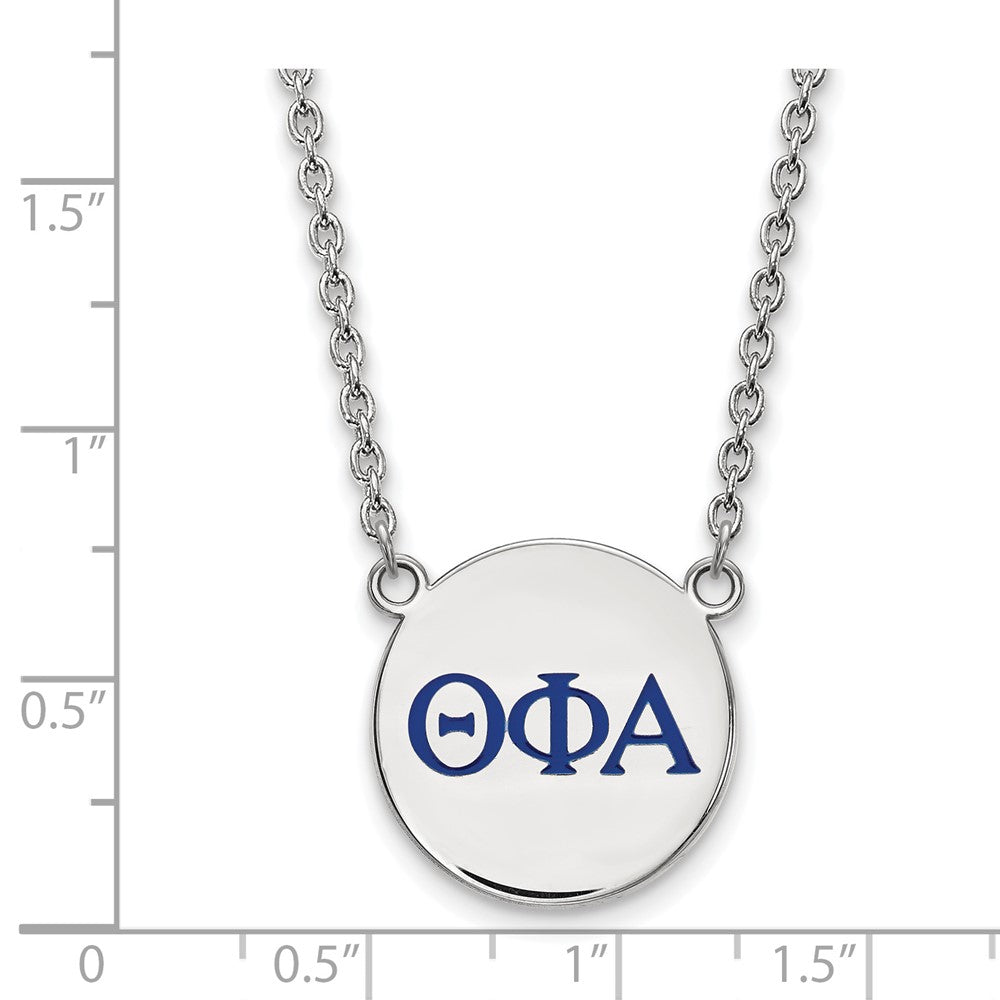Sterlingsilber Rhodiniert Logoart Theta Phi Alpha Sorority Greek Buchstaben Groß Farbe Emaille Anhänger 18 Zoll Halskette