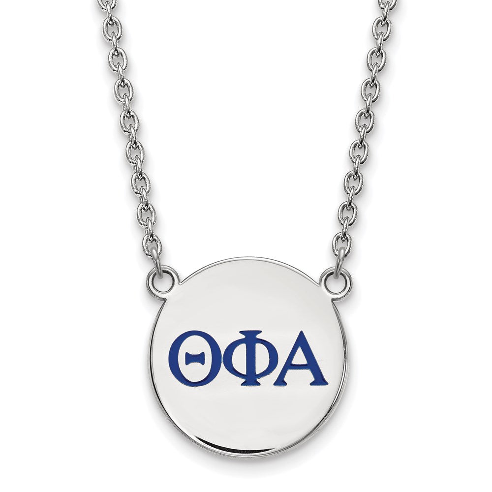 Sterlingsilber Rhodiniert Logoart Theta Phi Alpha Sorority Greek Buchstaben Groß Farbe Emaille Anhänger 18 Zoll Halskette