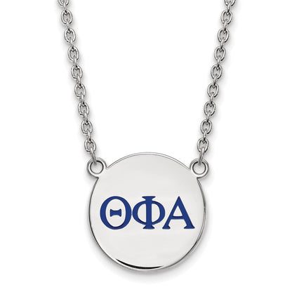 Sterlingsilber Rhodiniert Logoart Theta Phi Alpha Sorority Greek Buchstaben Groß Farbe Emaille Anhänger 18 Zoll Halskette