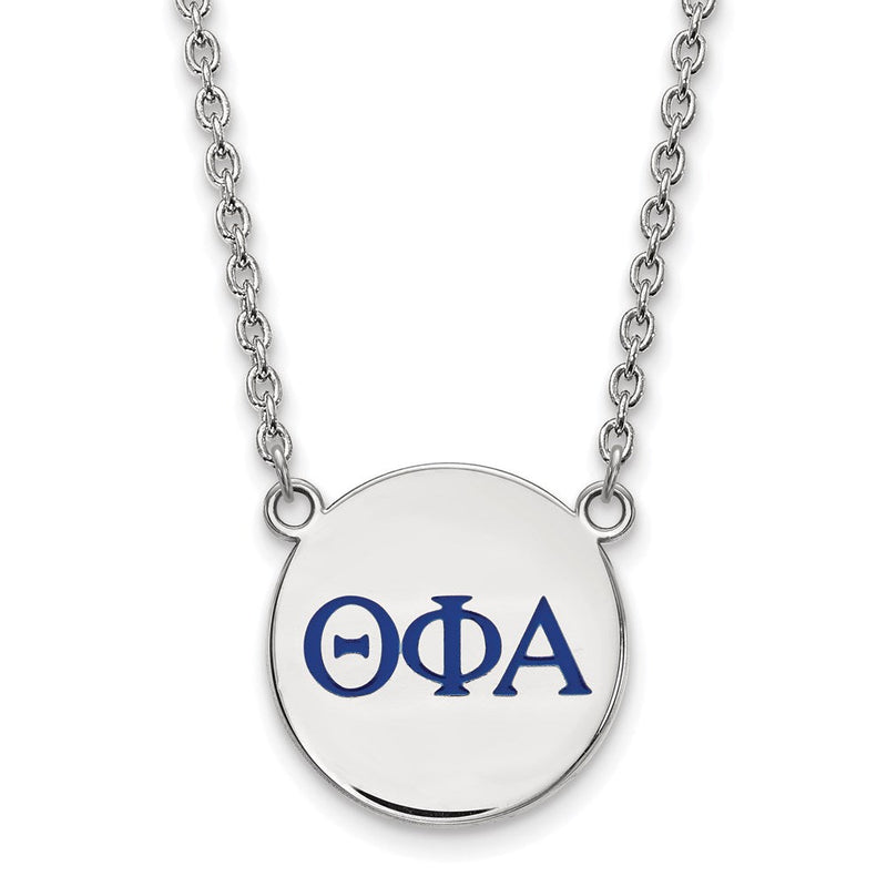 Sterlingsilber Rhodiniert Logoart Theta Phi Alpha Sorority Greek Buchstaben Groß Farbe Emaille Anhänger 18 Zoll Halskette