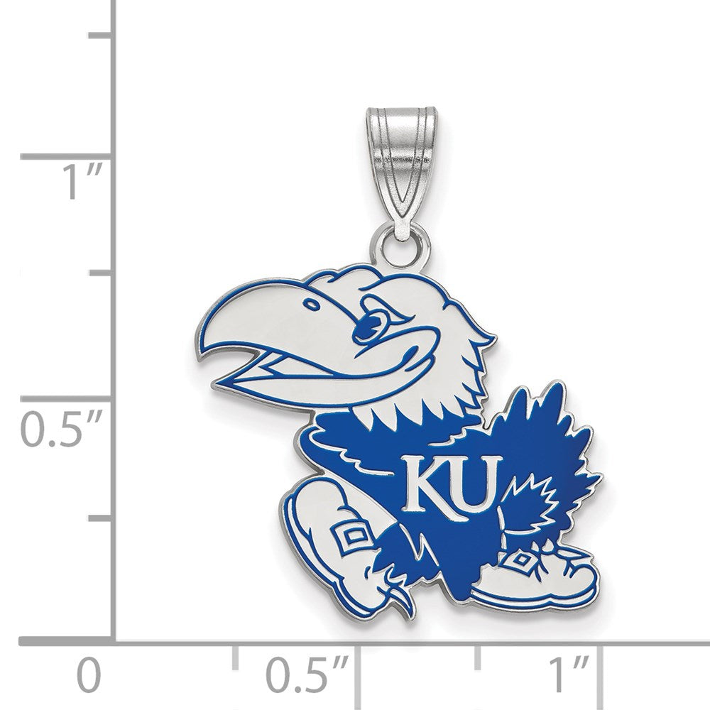 Sterlingsilber Rhodiniert Logoart University Of Kansas Jayhawk Groß Emailliert Anhänger