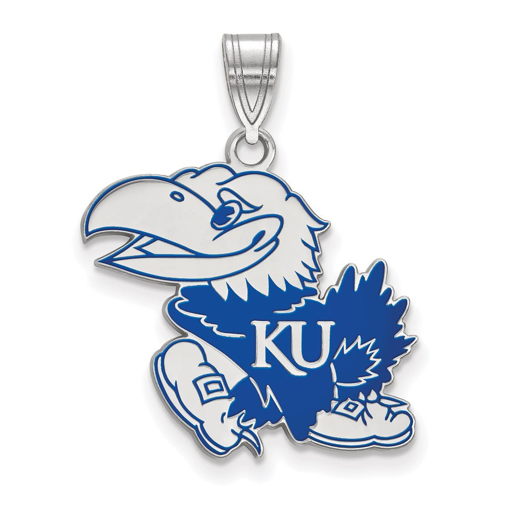 Sterlingsilber Rhodiniert Logoart University Of Kansas Jayhawk Groß Emailliert Anhänger