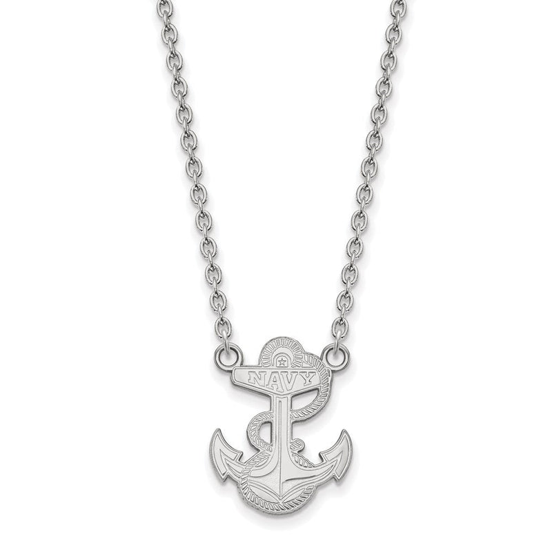Sterlingsilber Rhodiniert Logoart Us Naval Akademie Anker Groß Anhänger 18 Zoll Halskette