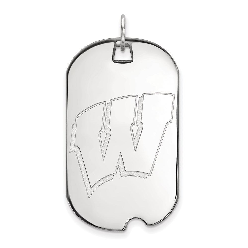 10K Weißgold Logoart University Of Wisconsin Buchstabe W Groß Erkennungsmarke Anhänger