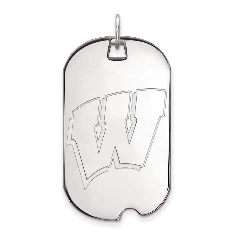 14K Weißgold Logoart University Of Wisconsin Buchstabe W Groß Erkennungsmarke Anhänger