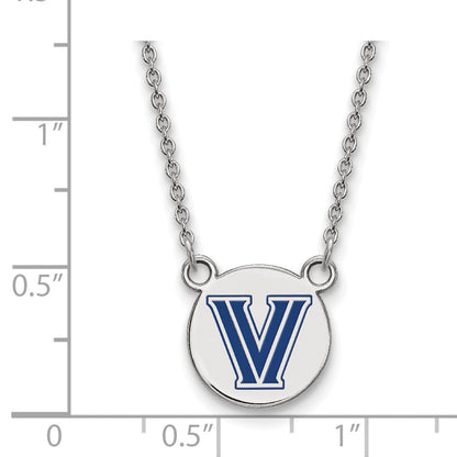 Sterlingsilber Rhodiniert Logoart Villanova University Buchstabe V Klein Emailliert Plättchen Anhänger 18 Zoll Halskette