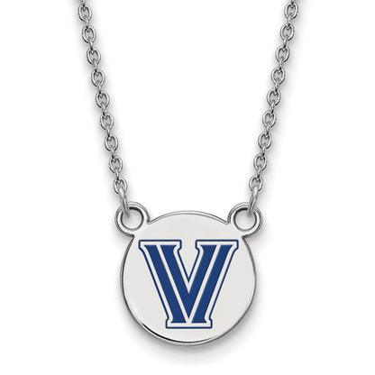 Sterlingsilber Rhodiniert Logoart Villanova University Buchstabe V Klein Emailliert Plättchen Anhänger 18 Zoll Halskette